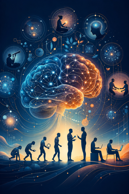 Illustration de l’évolution du cerveau humain et de l’apprentissage moderne